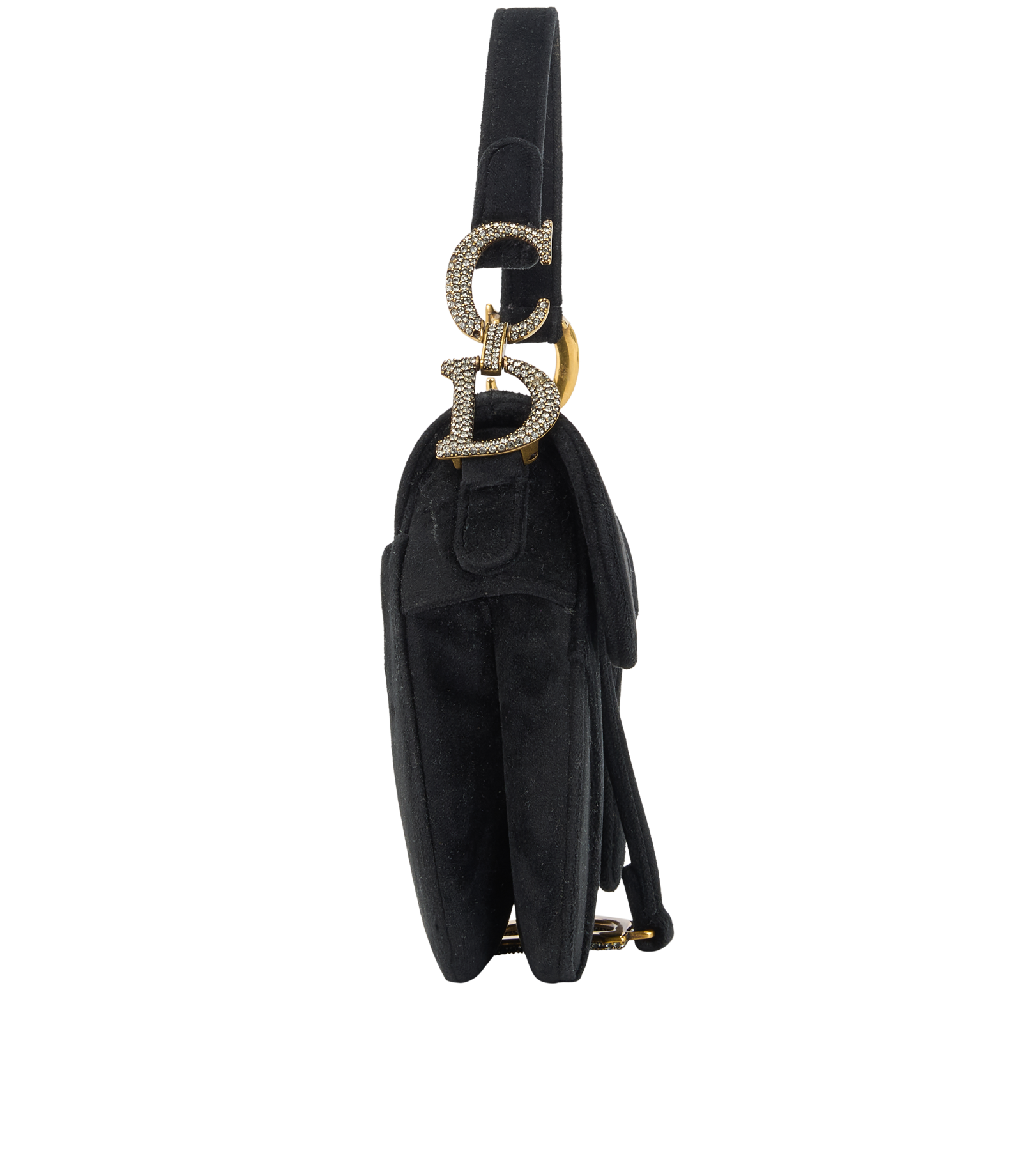 Mini Saddle, &pound;1,600, Handbags, Black, Crystal/Velvet, Side view